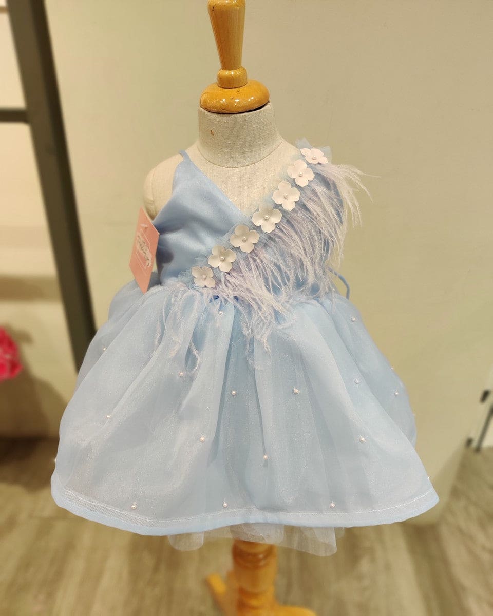 Pre Order: Elegant Blue Feather Dress for Women - Perfect for Parties, Weddings & Special Occasions