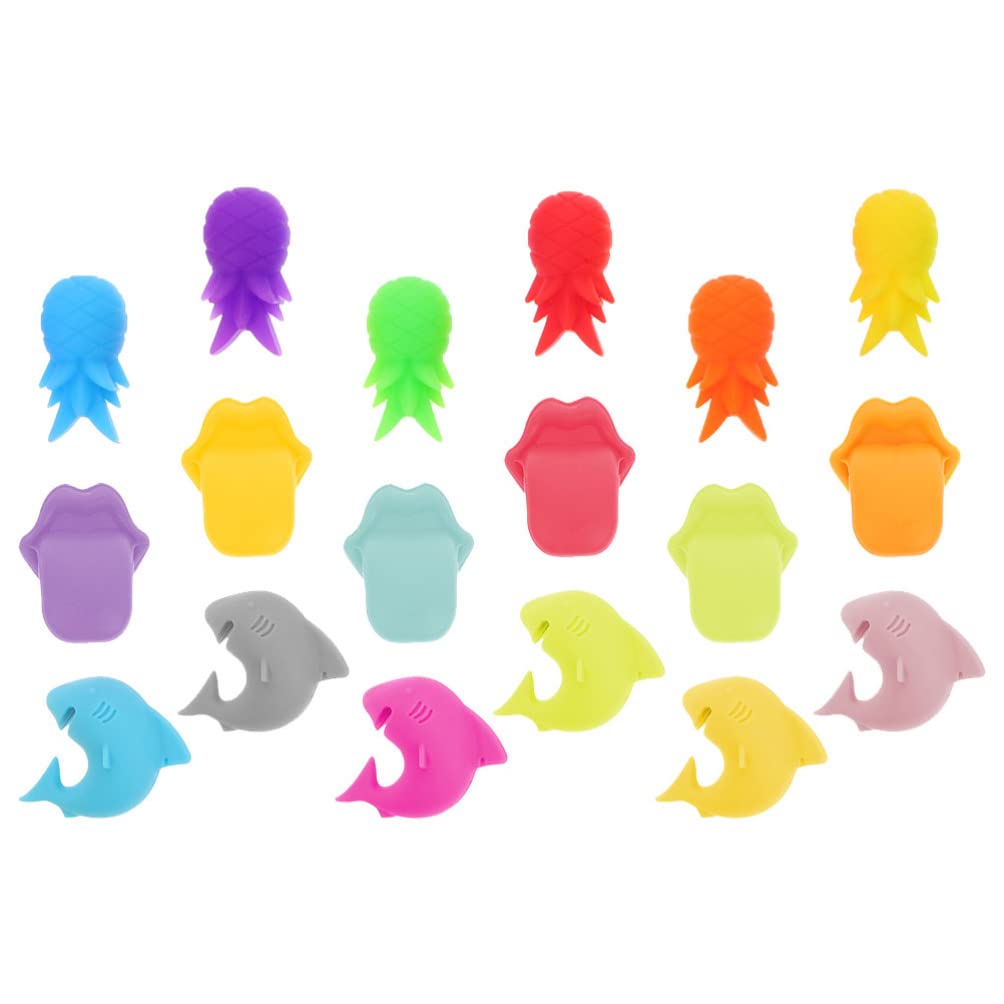Cabilock 18-Piece Silicone Wine Glass Markers - Reusable Martini Glass Stickers for Wine Tasting Parties, Wedding Receptions & Home Entertaining - Unique Cup Identifiers for Champagne, Cocktail & Tumbler Glasses