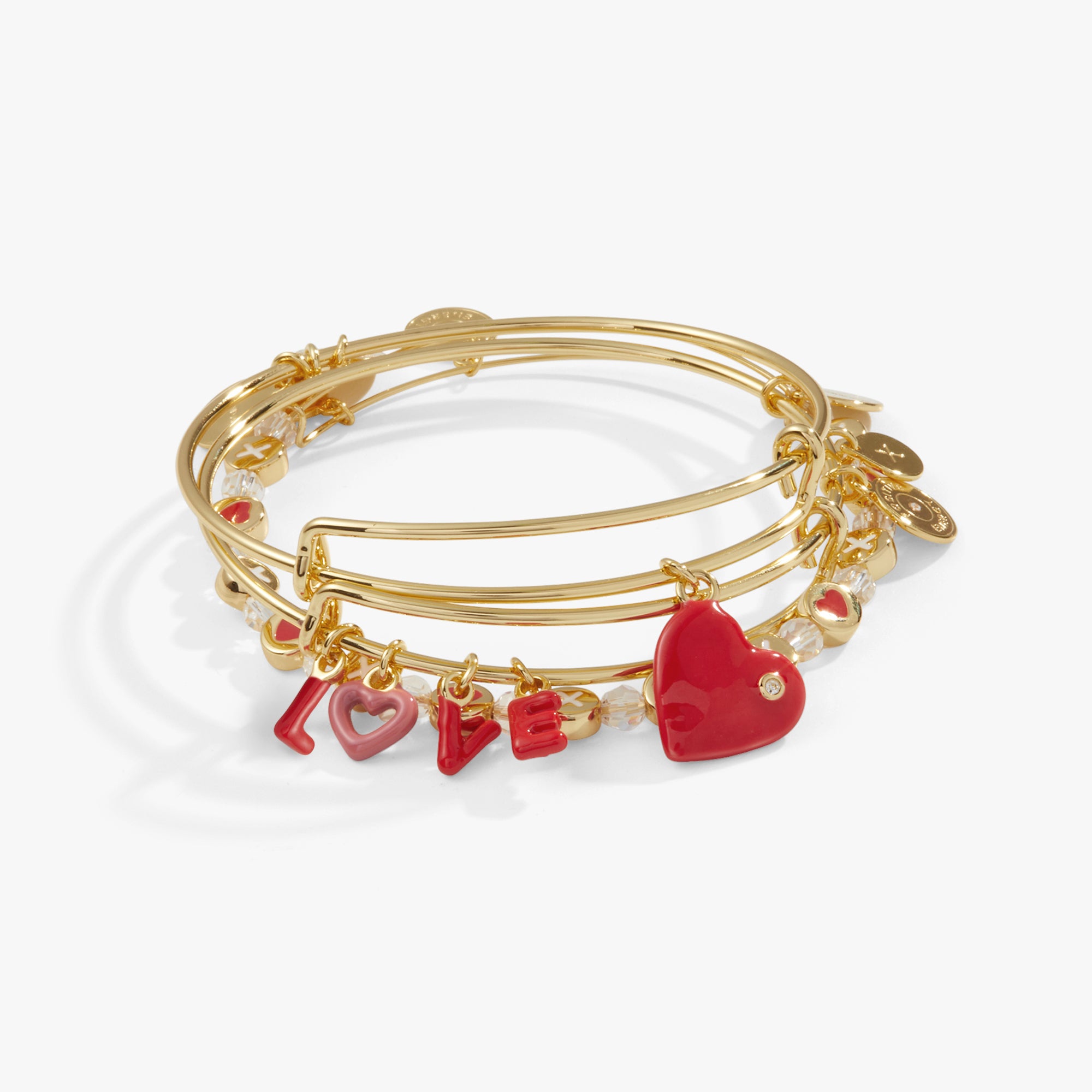 LOVE Charm Bangle Bracelet Set - 3 Piece Gold & Silver Stackable Bangles for Women - Perfect for Valentine's Day, Anniversary Gifts & Everyday Wear