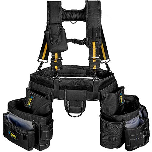 Bravex Heavy-Duty 1200D Tool Belt with Suspenders - 21-Pocket Professional Framers Combo Apron & Yoke-Style Tool Vest for Roofing, Construction & Carpentry | Durable Anti-Wear Work Belt for Men