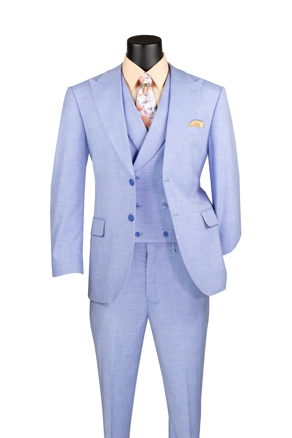 Light Blue Modern Fit 3 Piece Suit with Lapel Vest & Adjustable Pants for Men | Business Formal Attire | Wedding, Office & Special Occasion Outfit