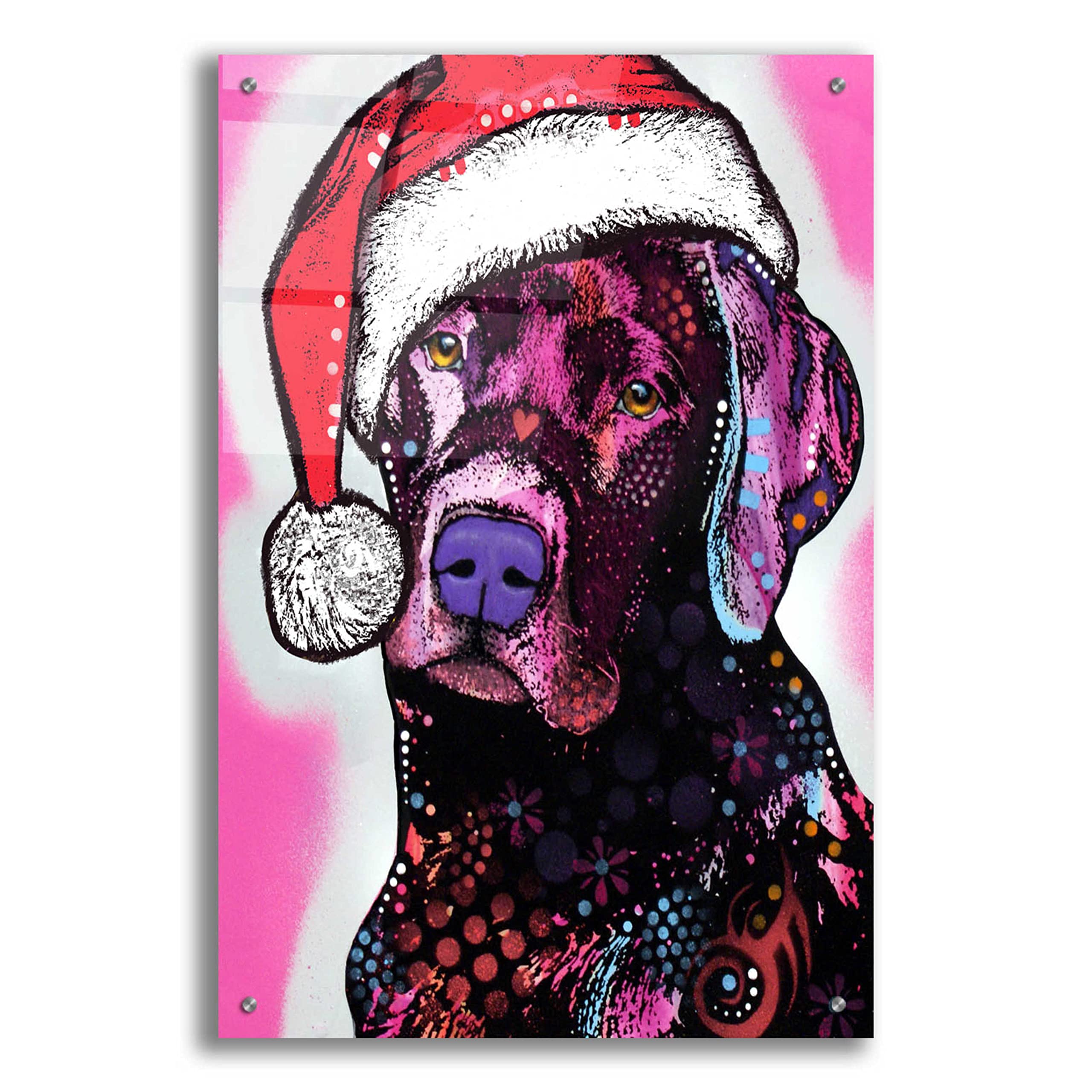 Black Lab Christmas Acrylic Glass Wall Art by Dean Russo - 24x36 Inches Modern Dog Portrait for Living Room, Bedroom & Office Decor