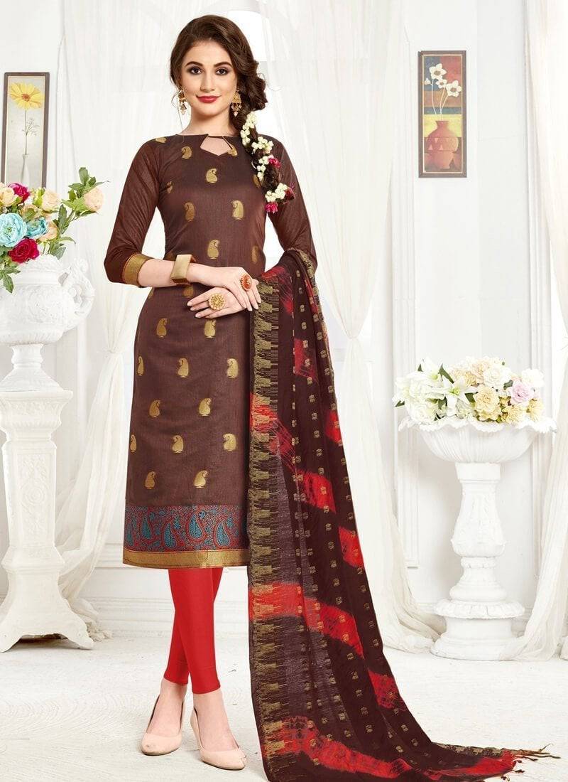 Elegant Brown Banarasi Chudidar Straight Kurti - Traditional Indian Ethnic Wear for Women | Perfect for Festivals, Weddings & Special Occasions
