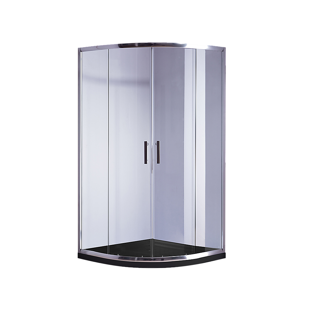 6mm Chrome Curved Shower Screen - 100x100cm Rounded Sliding Glass Door with Black Base for Modern Bathroom & Spa Style Showers