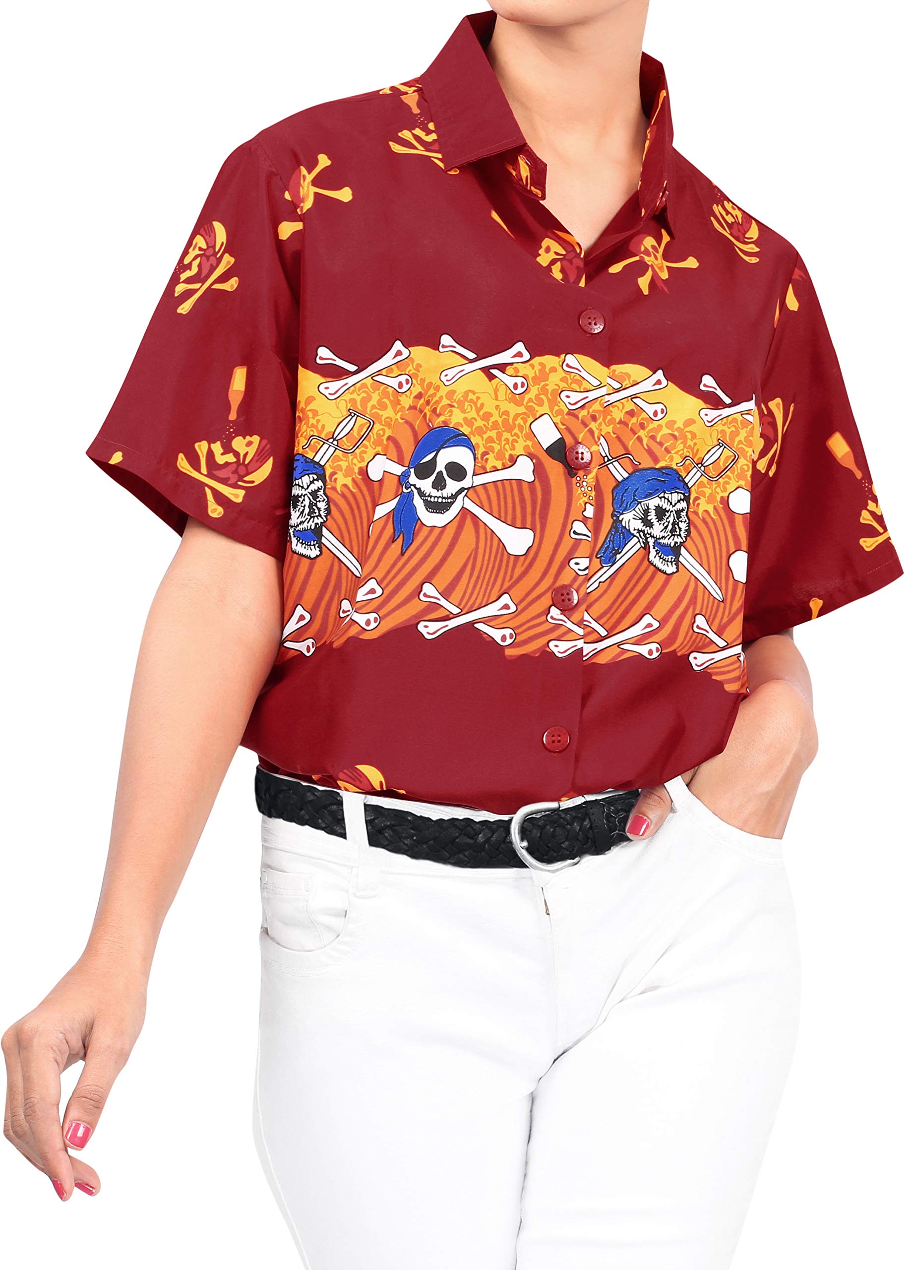 LA LEELA Women's Funny Hawaiian Dress Shirt - Tropical Vacation Blouse for Beach Party, Luau, Summer Outfits & Casual Wear