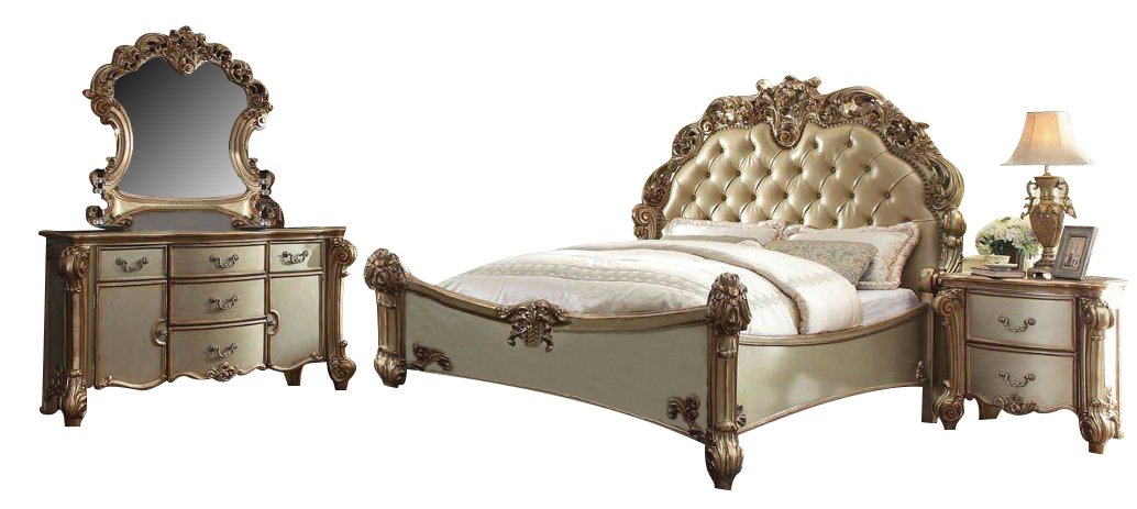 Acme Vendome Queen Bedroom Set - Complete with Bed, Nightstand, Dresser & Mirror | Elegant Bedroom Furniture for Master Suite or Guest Room