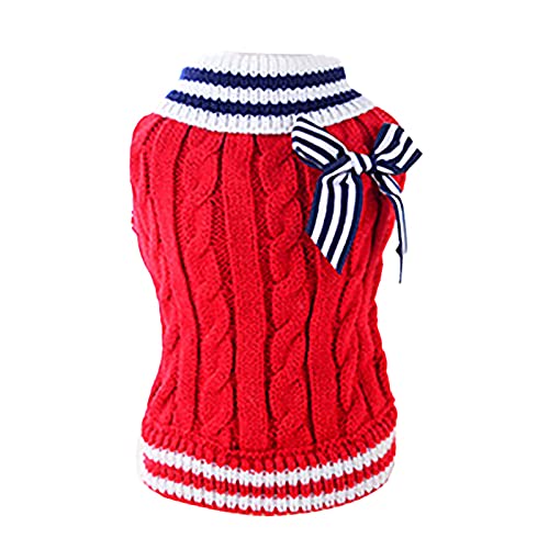 Warm Cable Knit Cat & Dog Sweater - Navy Blue Pet Jumper, Classic Turtleneck Winter Coat for Small Dogs & Cats | Cozy Outfit for Cold Weather, Indoor & Outdoor Use (Red, One Size)