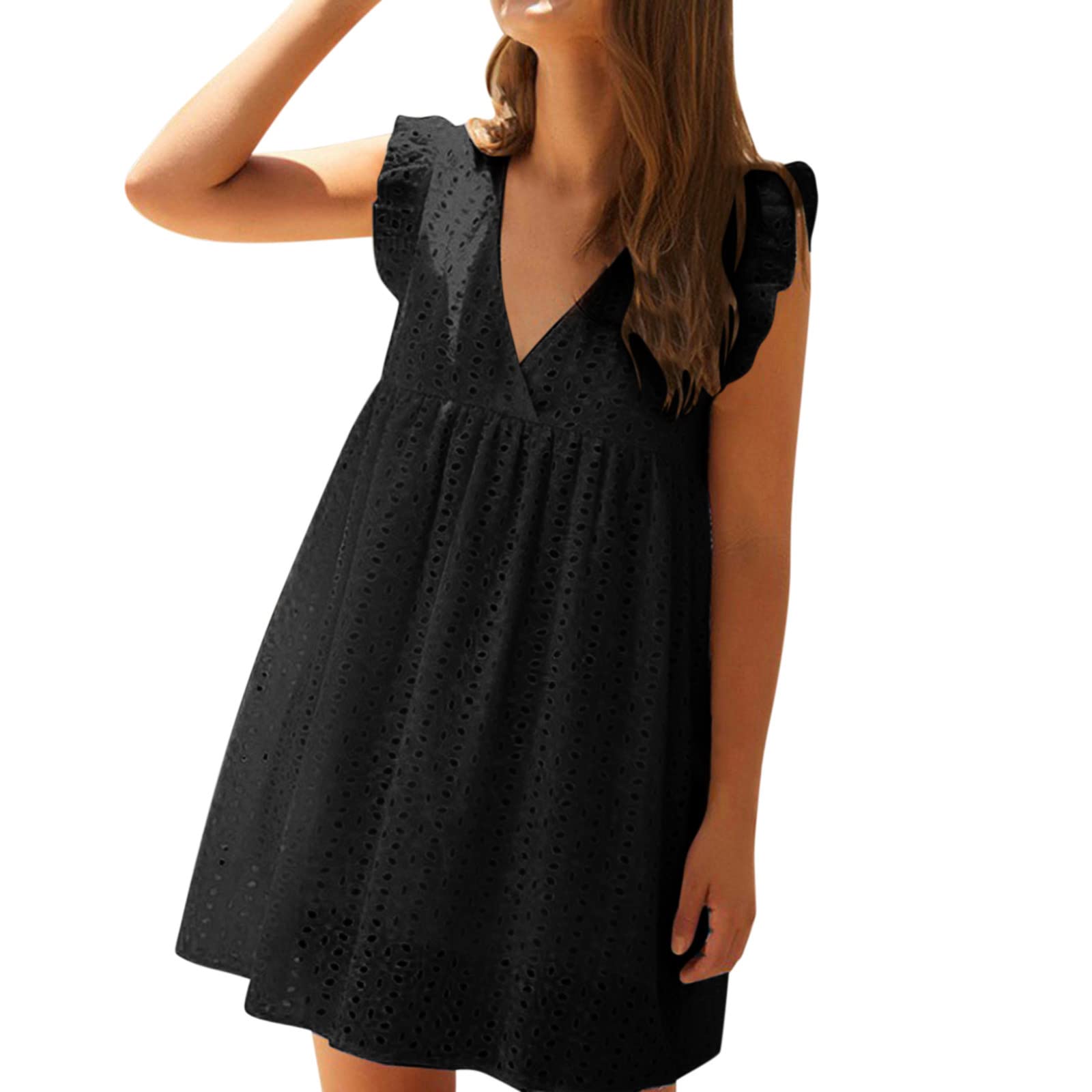 Postpartum Dress for Women - Sexy Summer Mini Dress with V-Neck & Trumpet Sleeves - Comfortable Maternity Dress in Black (XXL) - Perfect for Nursing, Breastfeeding, and Post-Pregnancy Outfits