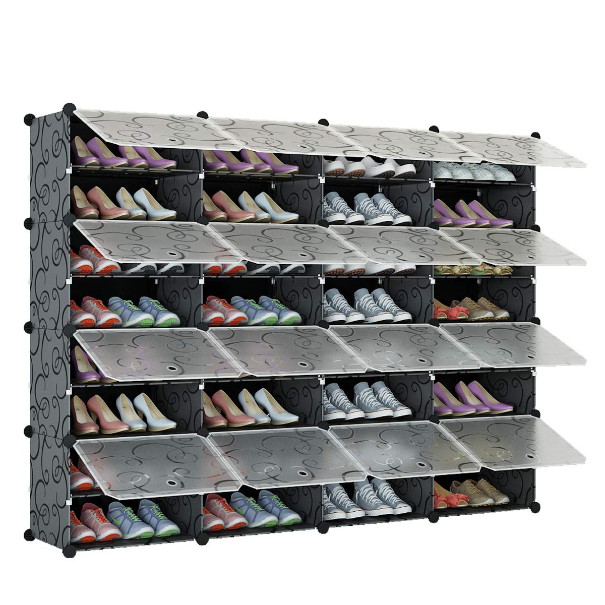 KOUSI 64 Pair Expandable Shoe Rack Organizer - 12 Tier Tower Shelf Storage Cabinet for Heels, Boots & Slippers | Space Saving Closet Organizer for Bedroom, Entryway & Dorm Room (Black)