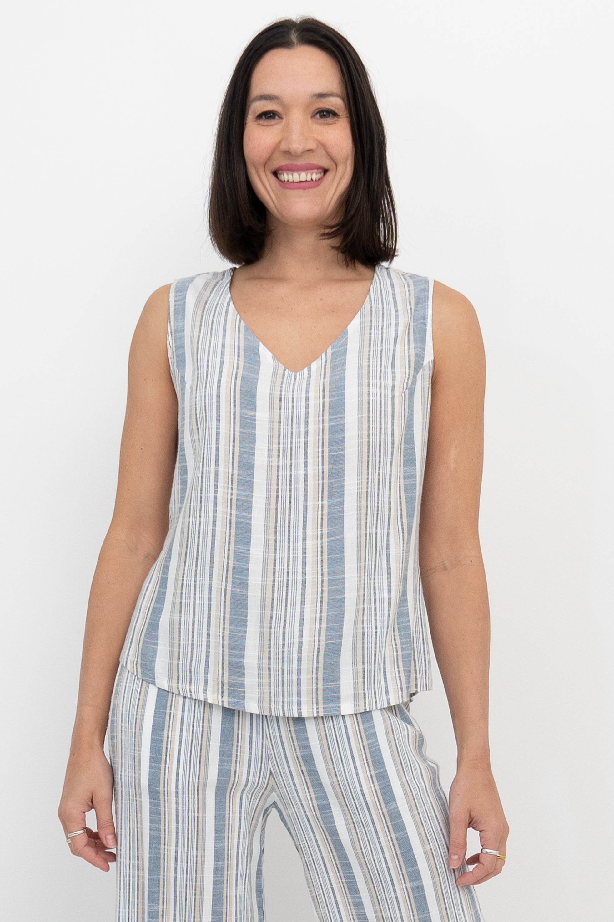 Havana Tank Top - Sand Stripe Linen Bamboo Blend - Perfect for Summer Beach Outfits and Casual Wear