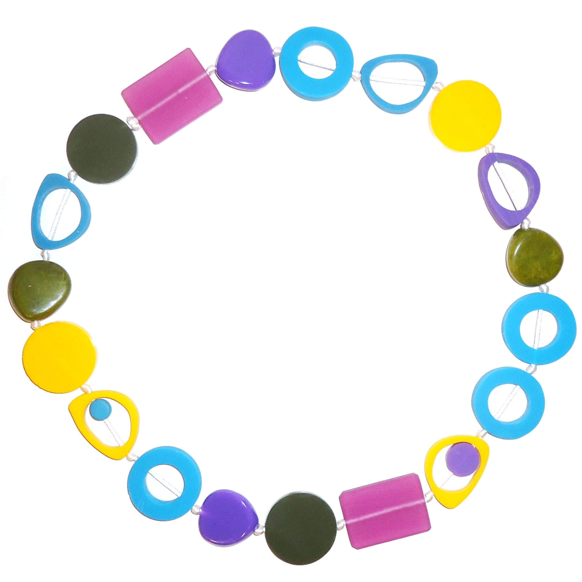 Handmade Resin Necklace - Turquoise, Purple & Yellow Beaded Jewelry for Women - Perfect for Boho, Beach & Festival Outfits