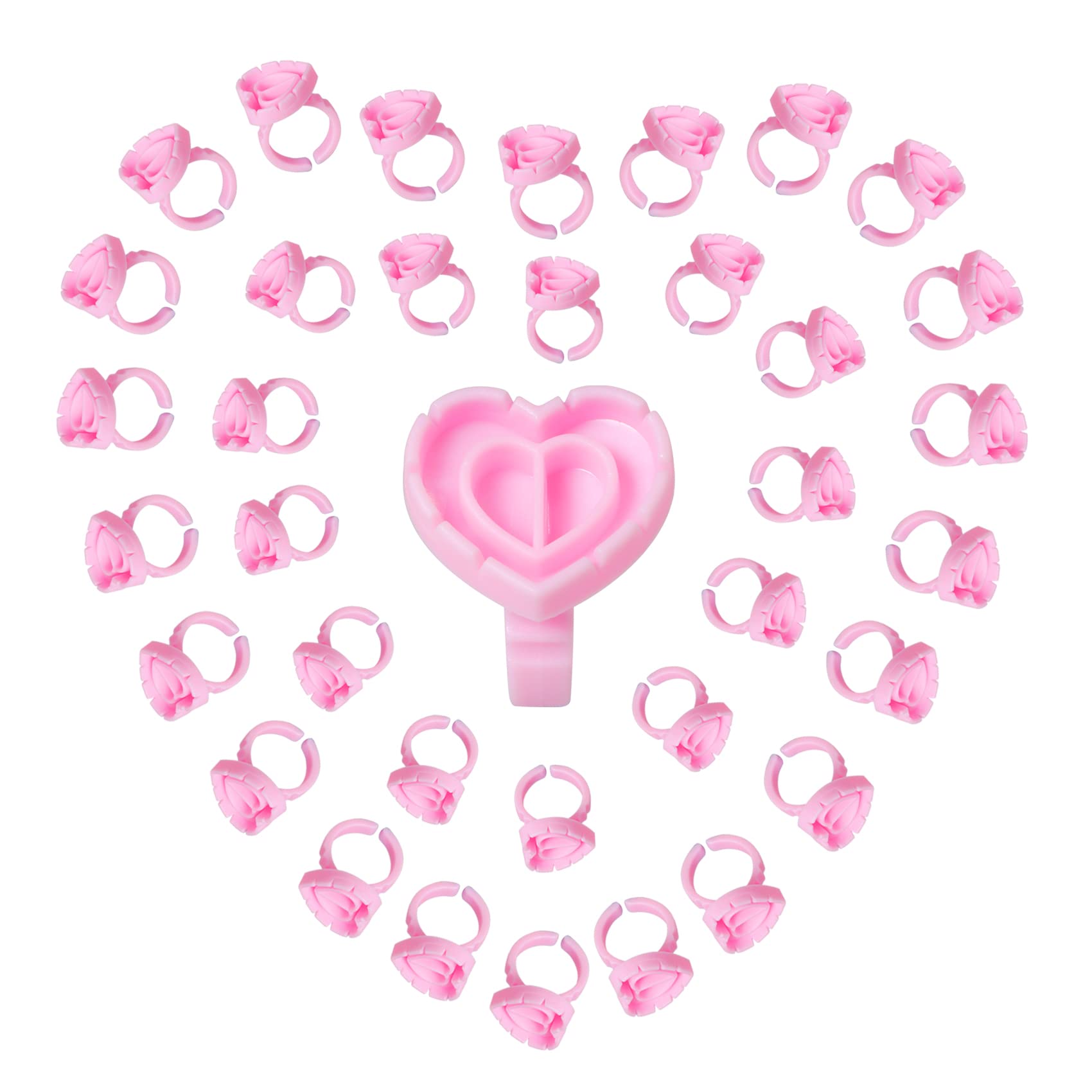 200 Pcs V-Shape Heart Design Glue Rings for Eyelash Extensions - Adjustable Lash Glue Holder for Volume Lashes, Nail Art & Tattoo - Perfect for Professional Salon & Home DIY Beauty (Pink)