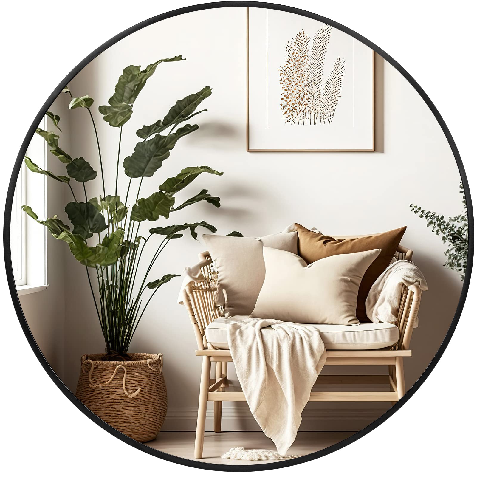 Fabuday 20 Inch Black Circle Wall Mirror - Round Matte Framed Mirror for Bathroom, Entryway, Living Room, Hallway & Bedroom Decor | Perfect for Home Styling, Vanity Makeup & Space Enhancement