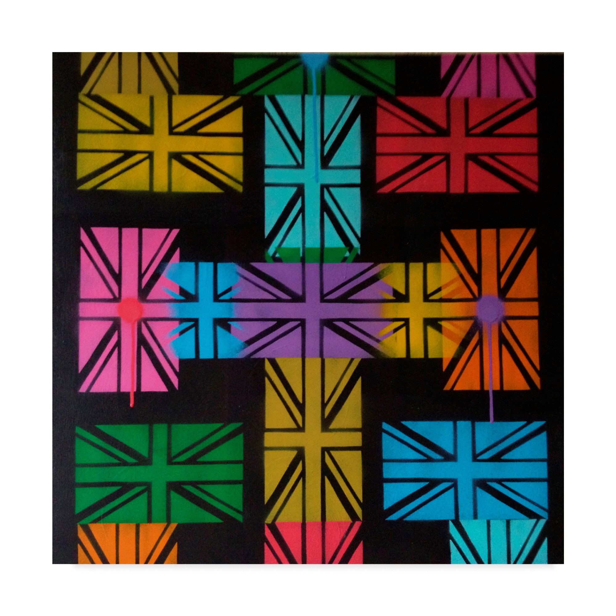 Abstract Graffiti Union Jack Cross Wall Art - 35x35 Inch British Flag Canvas Painting for Home Decor, Living Room, Bedroom & Office
