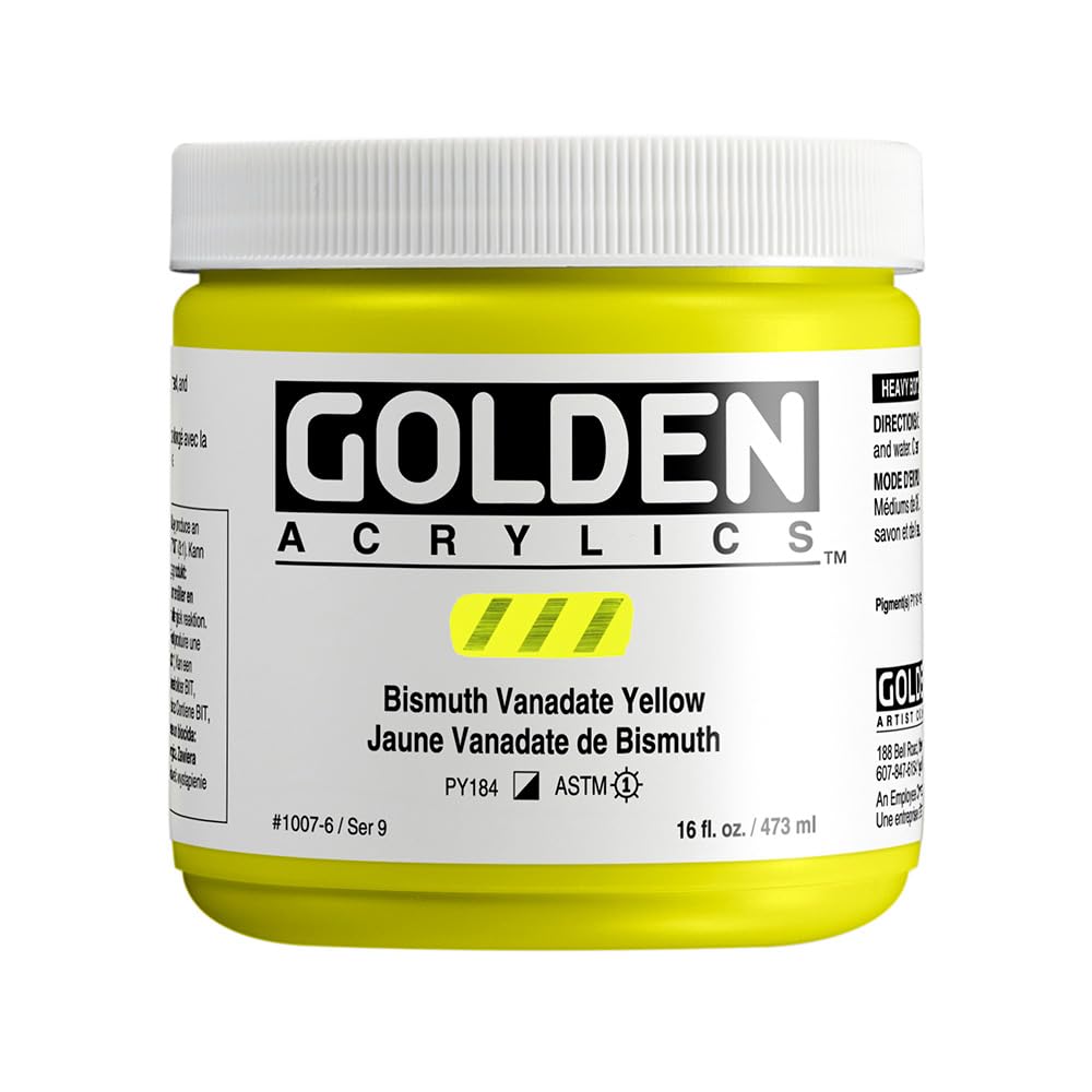 Premium Golden Heavy Body Acrylic Paint - Professional Bismuth Vanadate Yellow (16 oz Jar) - Perfect for Canvas, Oil Painting & DIY Art Projects