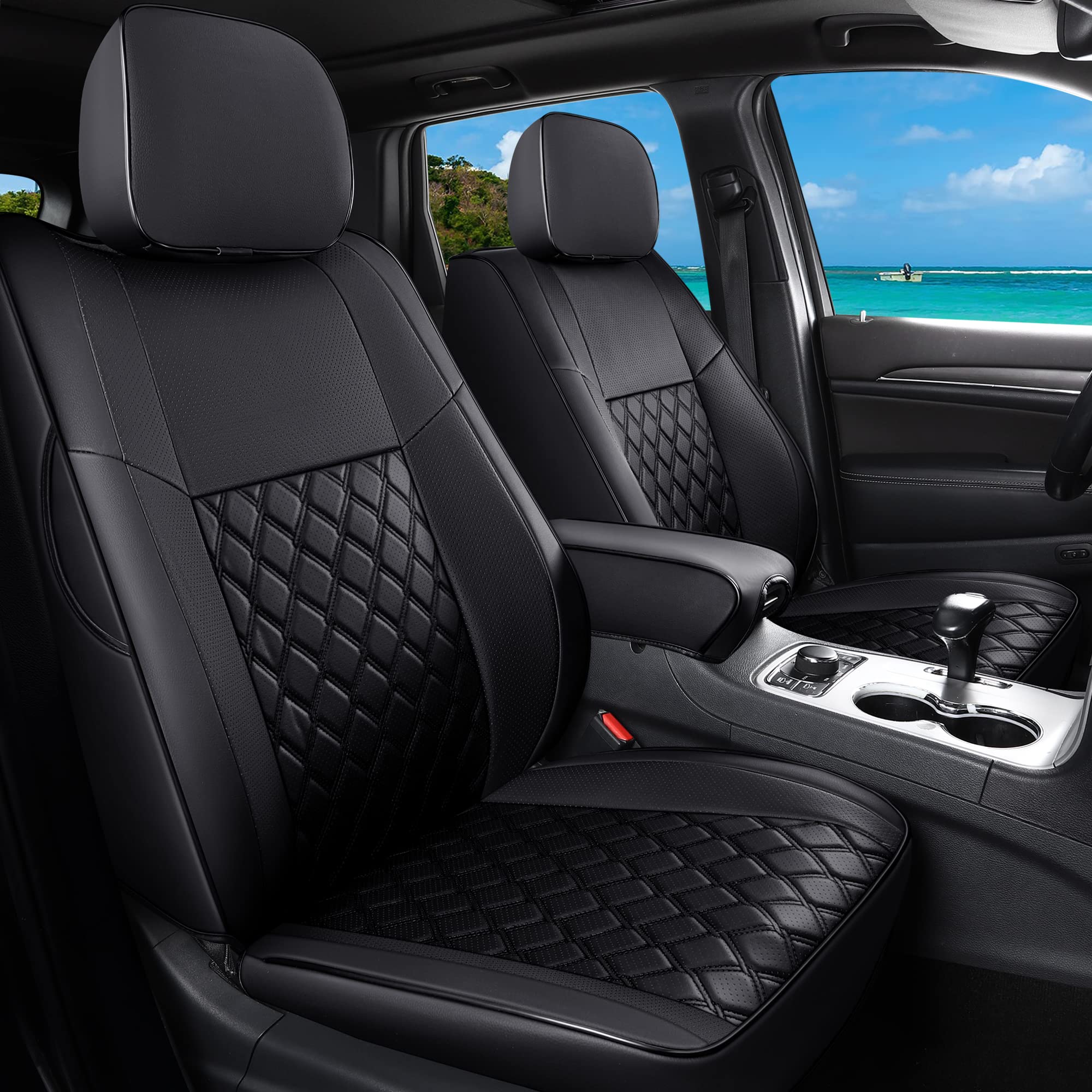 Premium Waterproof Leather Seat Covers for Jeep Grand Cherokee 2011-2021 - Full Set Black Custom Fit Seat Protectors with Full Coverage - Perfect for Off-Roading, Daily Commuting & Family Road Trips
