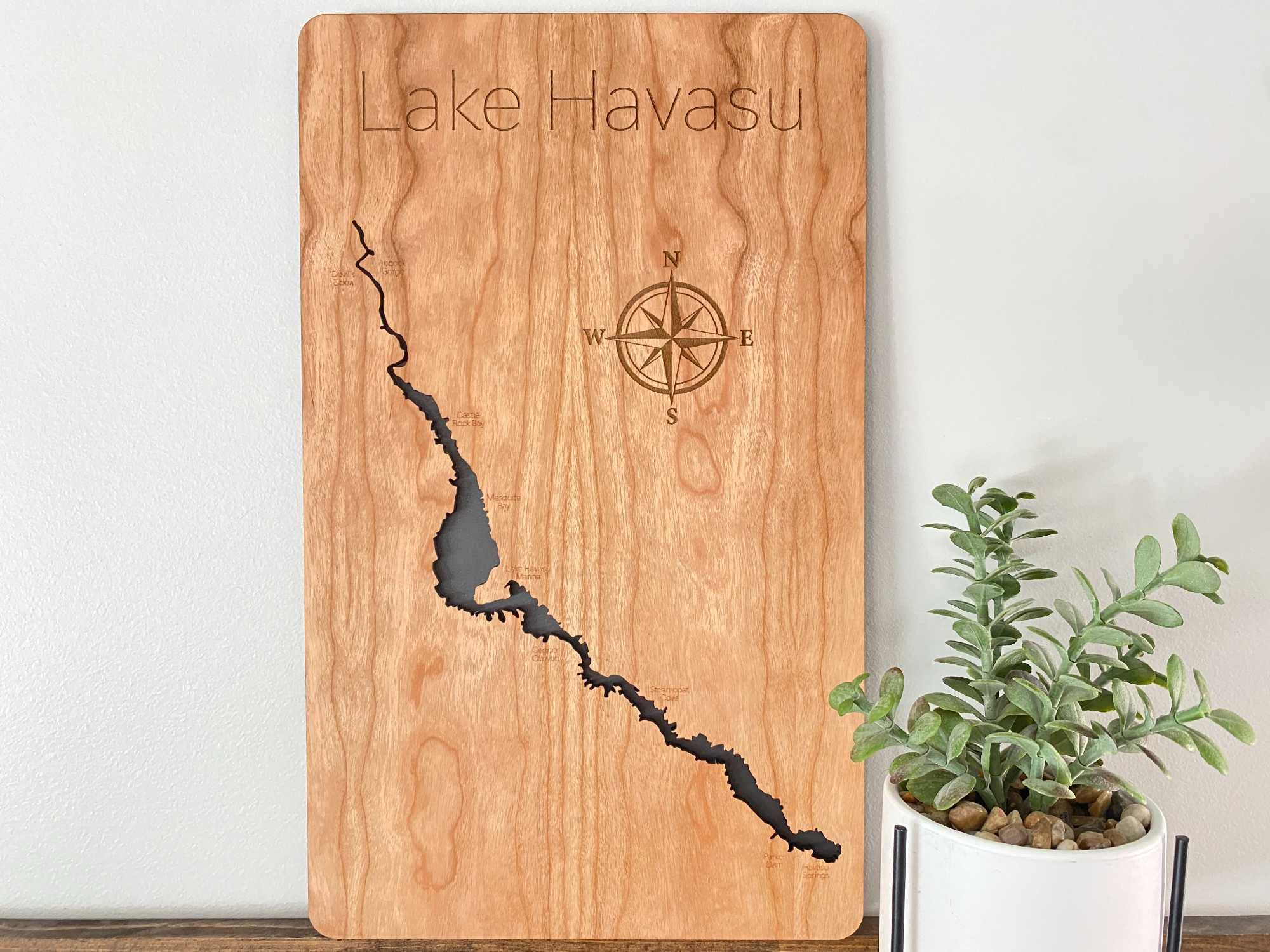 3D Engraved Lake Havasu Wooden Map Wall Art - Cherry Wood Lake House Decor Gift for Home, Office, or Cabin - Perfect for Boating Enthusiasts & Vacation Memories