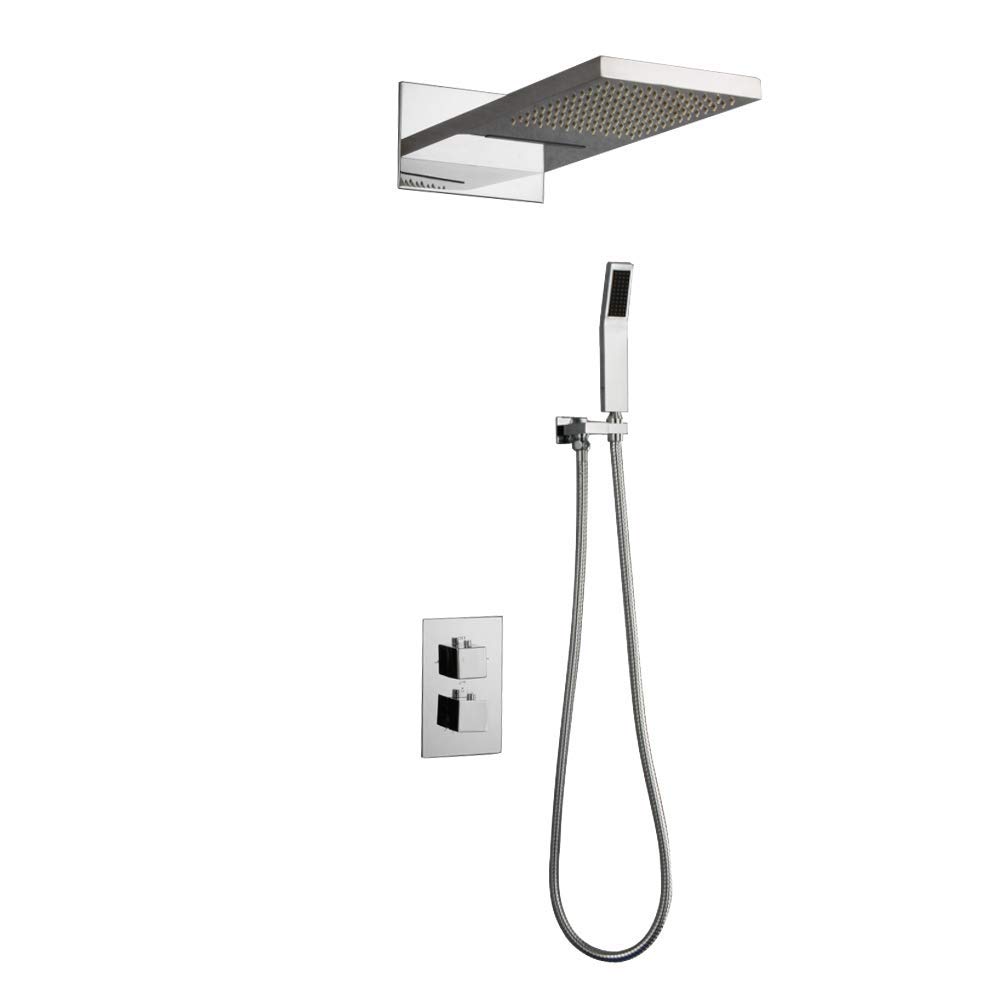 GELISURE Wall Mounted Thermostatic Shower Faucet Set - Rainfall Shower Head & Mixer Tap for Bathroom & Bathtub | Modern Water Control for Spa-Like Experience | Perfect for Home Renovation & Luxury Bathing