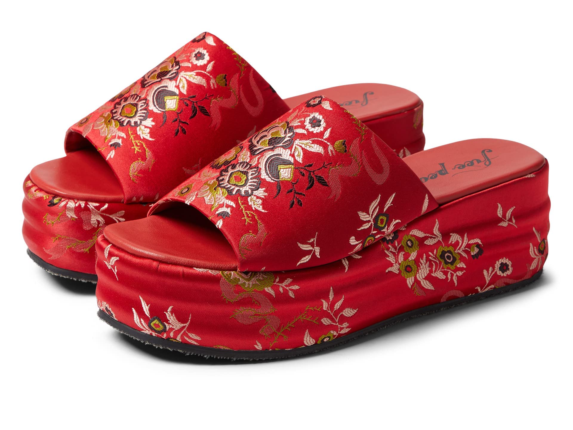 Free People Harbor Brocade Platform Sandals - Women's Bohemian Style Embroidered Flats for Beach, Vacation & Summer Outfits