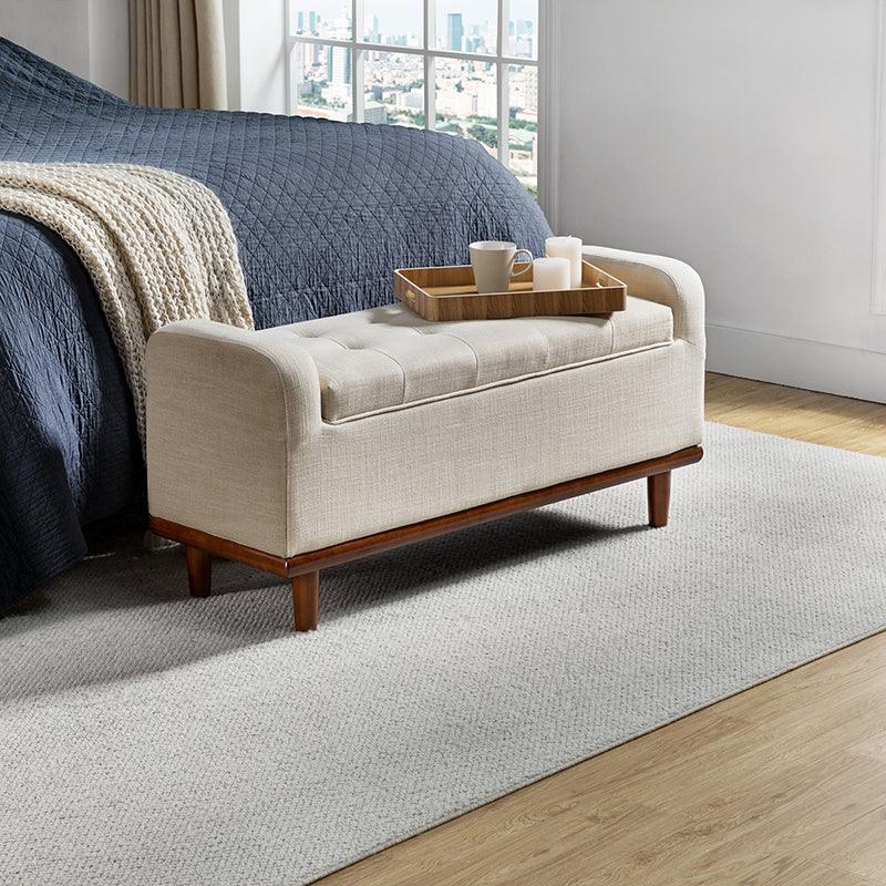 Clover Upholstered Flip Top Storage Bench - Stylish Ottoman with Hidden Storage for Living Room, Bedroom & Entryway - Perfect for Home Organization & Extra Seating