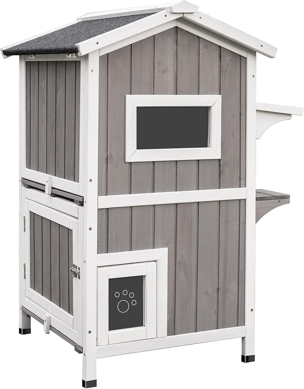Weatherproof Outdoor Cat Shelter - Two-Story Wooden Feral Cat House with Removable Roof & Escape Door for Stray Cats - Perfect for Backyards, Gardens & Winter Protection
