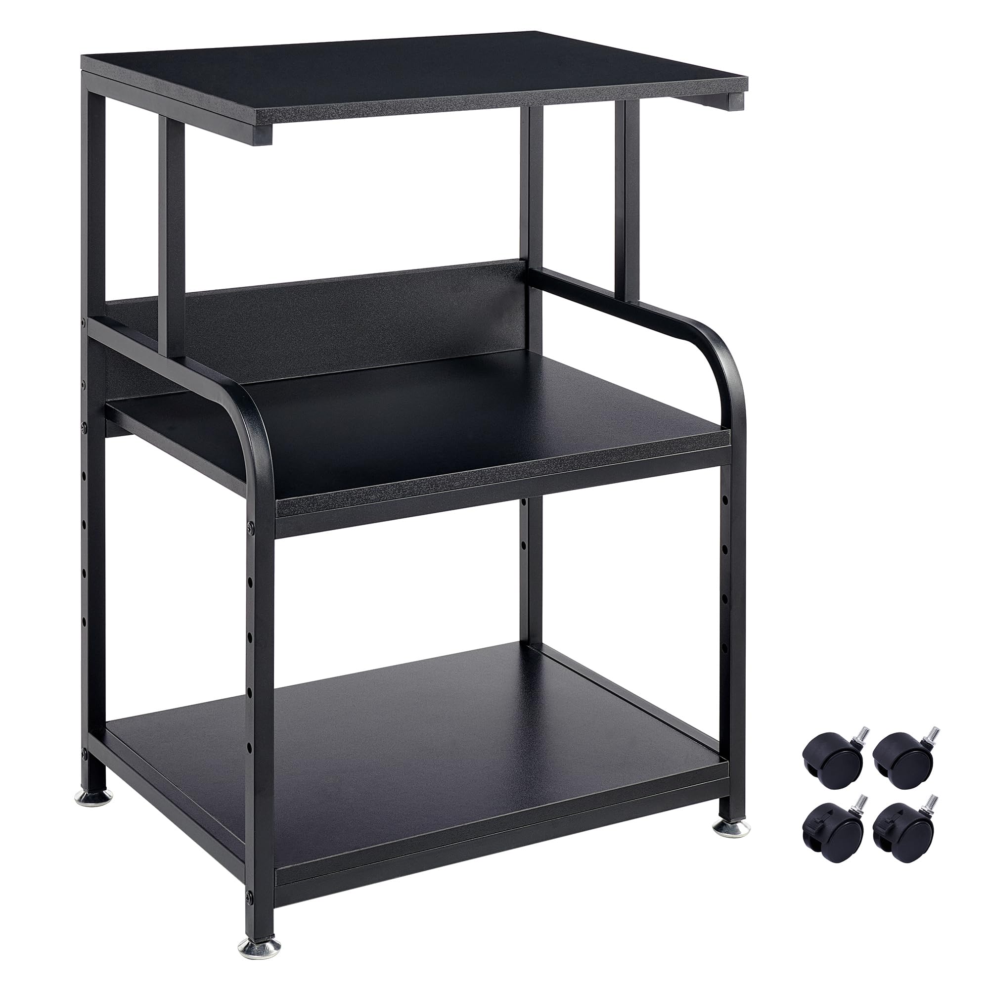 3-Tier Adjustable Height Printer Stand with Rolling Wheels - Black Office Printer Cart for Home & Workspace Organization - Perfect for Small Spaces & Multi-Device Setups