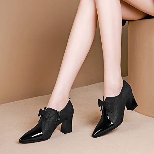 Elegant Women's Bow Pointed Toe High Heel Pumps - Genuine Sheepskin Leather, Deep V-Cut Design (Black, Size 39) | Perfect for Office, Party & Special Occasions