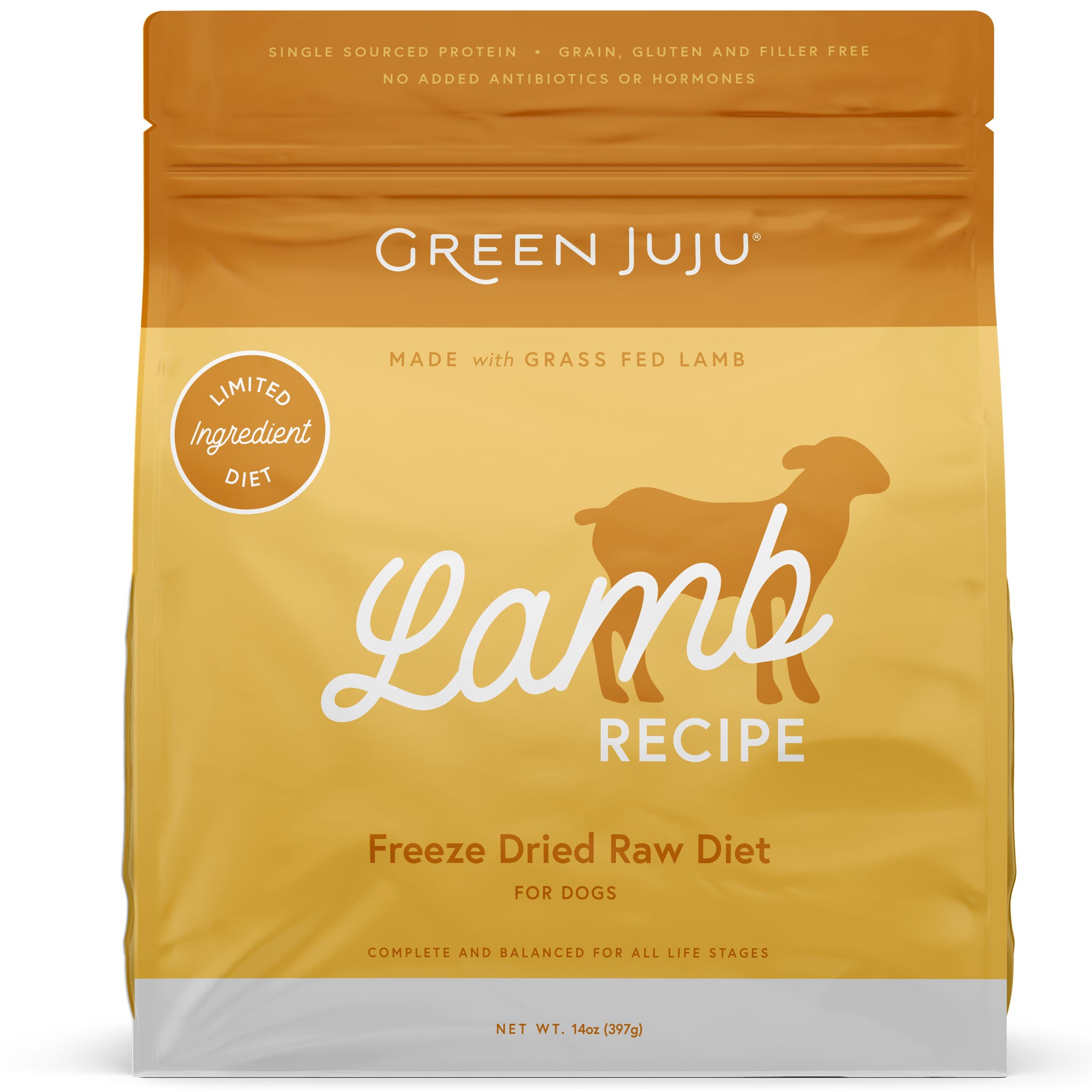 Green Juju Freeze-Dried Raw Dog Food - Lamb Recipe, 14 oz | Grain-Free, Natural Protein for Puppies & Adult Dogs | Perfect for Training Treats, Meal Toppers & Outdoor Adventures