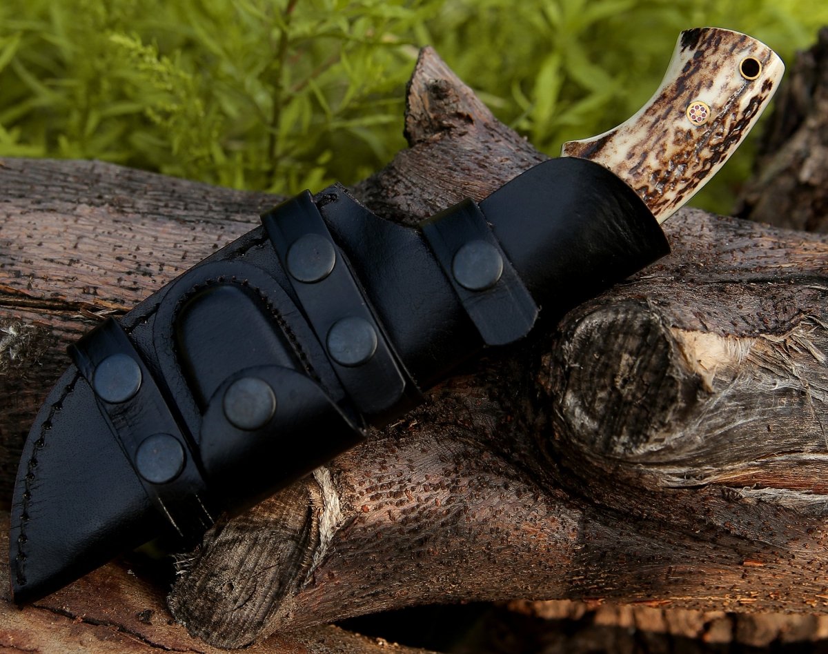 Premium Zeus Tracker Knife with Genuine Antler & Rosewood Handle - Survival, Hunting, and Outdoor Camping Essential