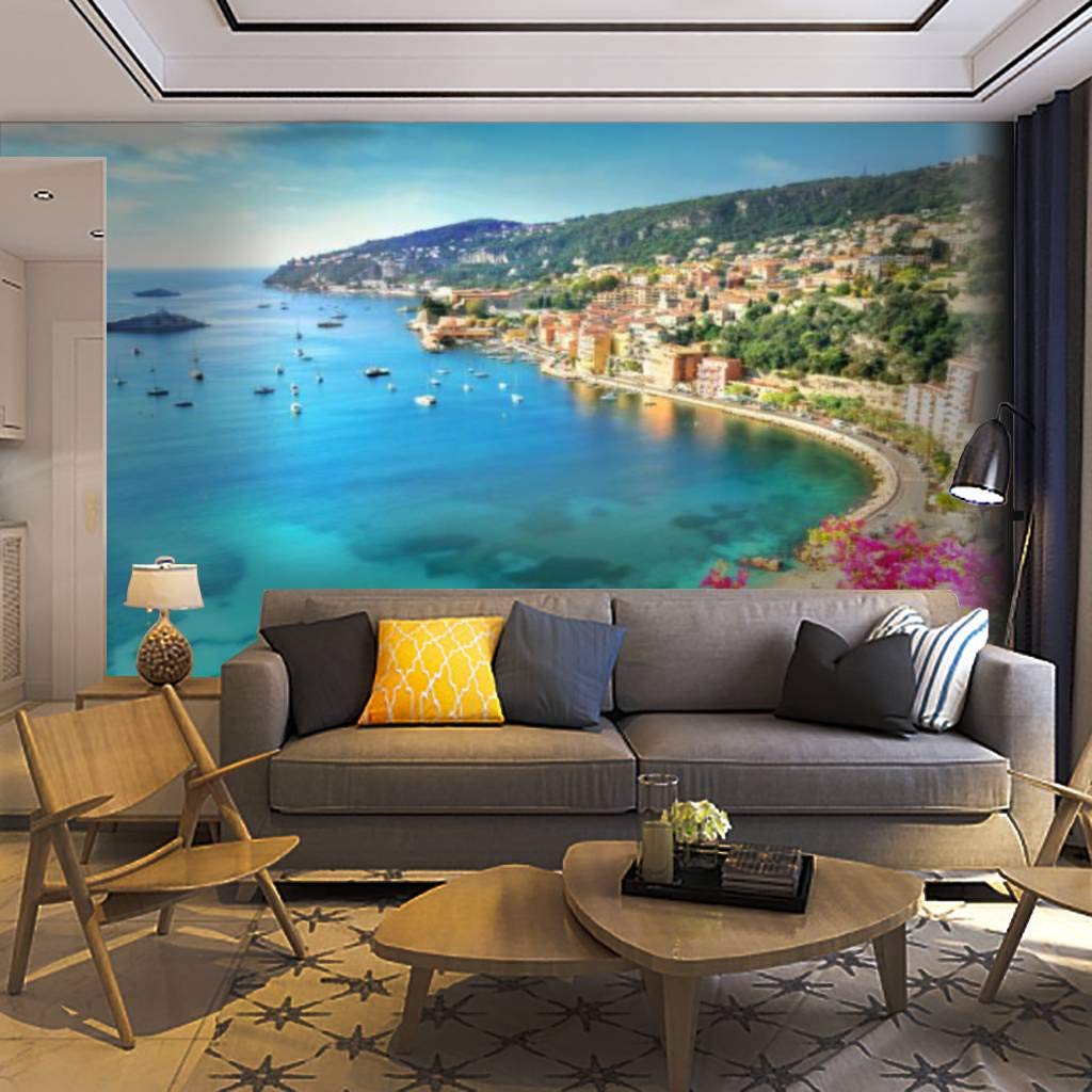 Self-Adhesive Removable Peel & Stick Wallpaper Mural - Villefranche sur Mer, Cote d'Azur French Riviera Scenery - Home Decor Wall Decal for Living Room, Bedroom & Office - Easy DIY Wall Sticker for Renters & Homeowners