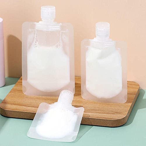 DEVKI 3-Piece Clear Clamshell Packaging Bags - Plastic Stand-Up Spout Pouch for Travel, Lotion, Shampoo, Face Cream & Hand Soap | Leak-Proof, TSA-Friendly, Reusable Cosmetic & Toiletry Storage Solution for Air Travel, Gym & Home Organization