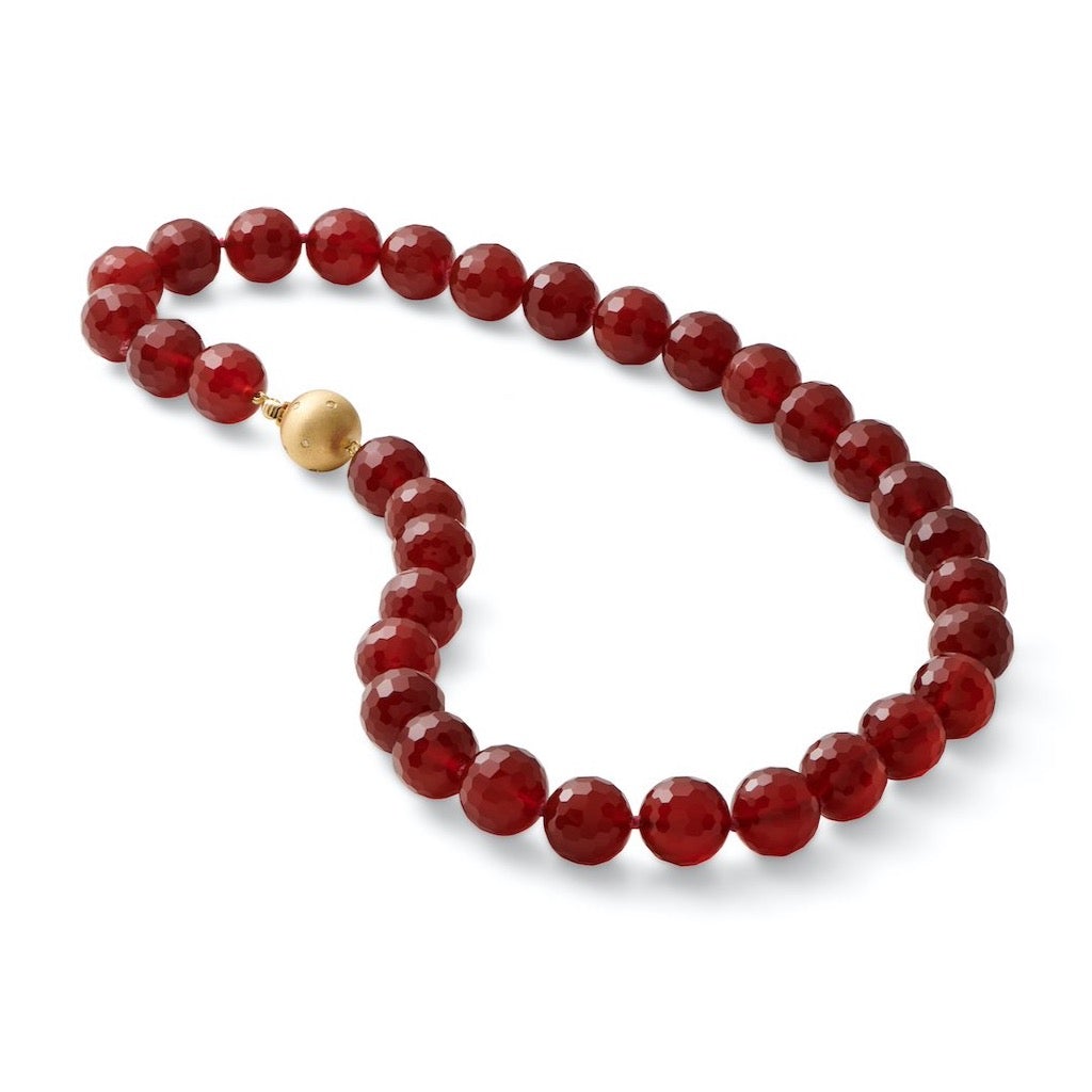 12mm Faceted Carnelian Beaded Necklace for Women - Natural Gemstone Jewelry for Healing, Meditation & Spiritual Energy - Elegant Gift for Birthdays, Anniversaries & Special Occasions