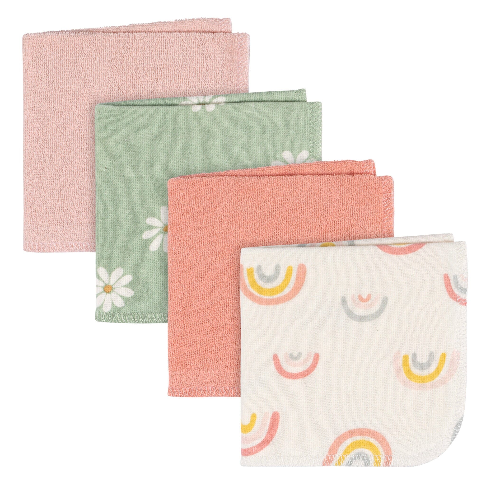 4 Pack Baby Girls Rainbow Terry Washcloths - Soft & Absorbent Cotton Wash Cloths for Newborns, Infants & Toddlers - Perfect for Bath Time, Face Washing & Gentle Skin Care