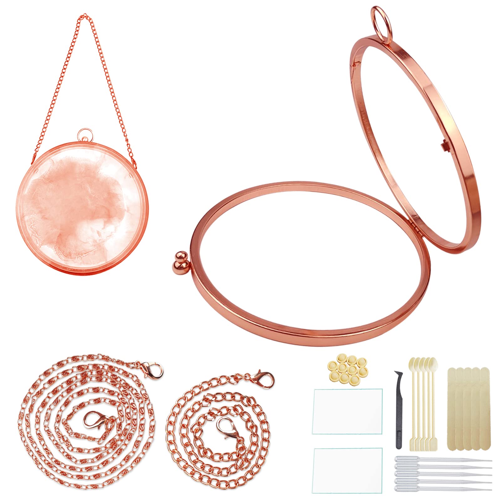 GDDP Round Rose-Gold Alloy Resin Clutch Purse Frame - Metal Shaker Bag Mold Accessory for DIY Handmade Resin Jewelry & Craft Projects - Perfect for Wedding, Party, and Gift Packaging