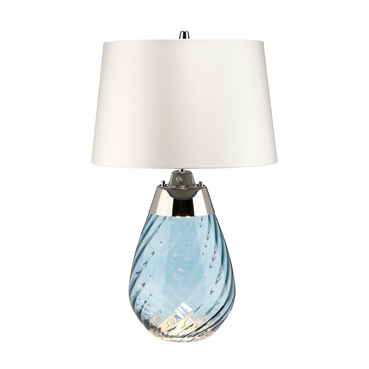 Lena 2-Light Small Blue Glass Table Lamp with Off-White Shade - Perfect for Bedroom Nightstand, Living Room End Table, or Office Desk Lighting