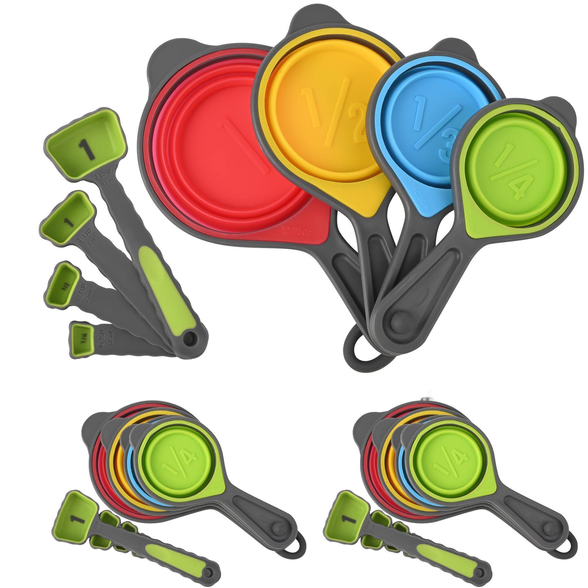 Smithcraft Collapsible Silicone Measuring Cups & Spoons Set - 3-Piece Multicolor Kitchen Essentials for Baking, Cooking & Meal Prep (Green) | Space-Saving Design for Small Kitchens & Camping