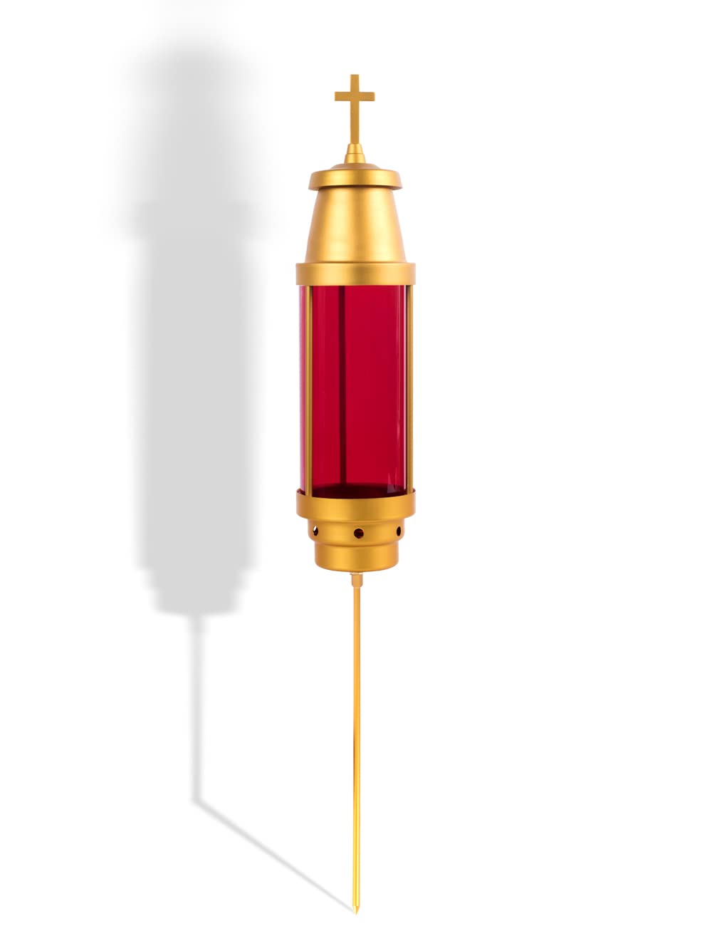 Eternal Light Memorial Lantern - Anodized Aluminum Grave Candle Holder with Crosses for Cemetery Decor, Red (Candle Not Included) - Perfect for Graveside Memorials, Church Services & Remembrance Ceremonies