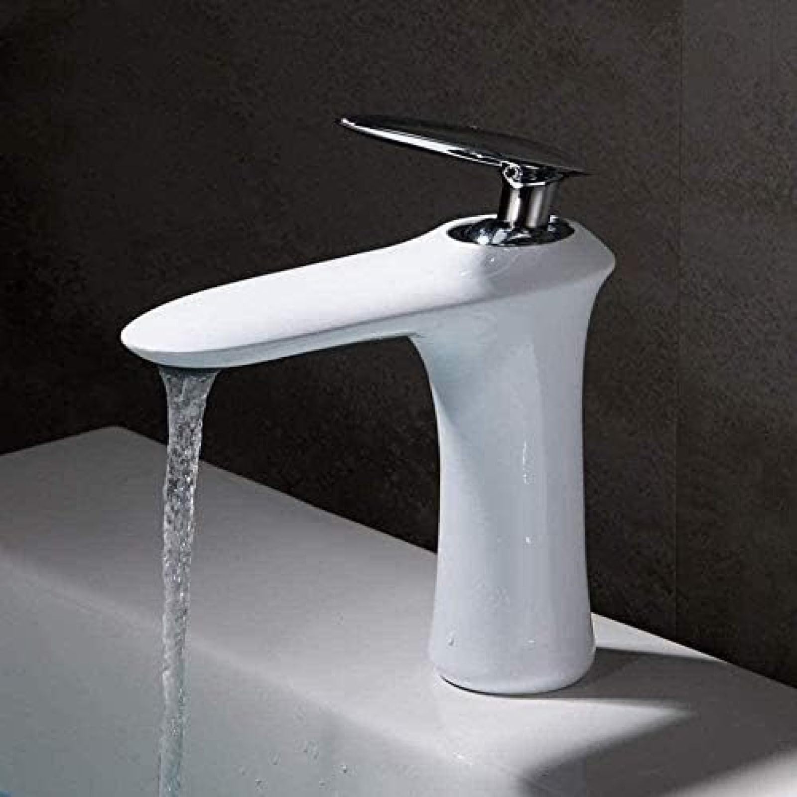 CRJUS Modern Waterfall Bathroom Sink Faucet - White Basin Mixer Tap with High Arc Spout for Vanity, Powder Room & Guest Bath | Durable Brass Construction, Easy Installation, Water-Saving Design