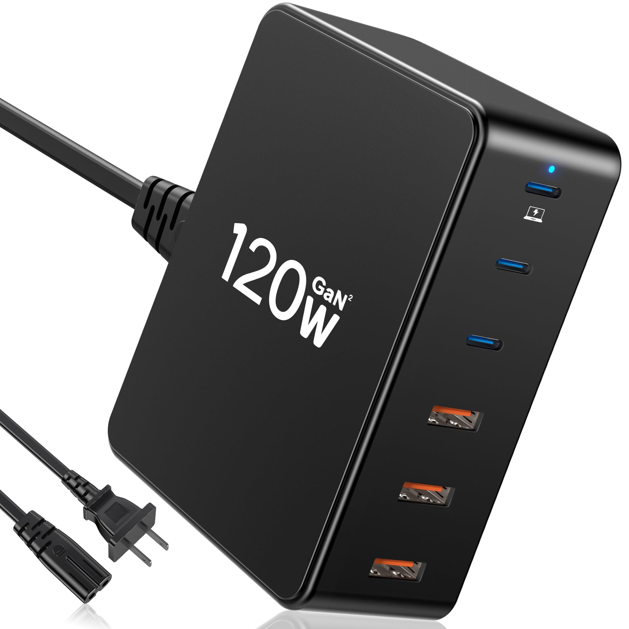 Zestiq 120W GaN 6-Port USB Charging Station - 3 USB-C & 3 USB-A Ports Fast Charger for iPhone, iPad, Samsung Galaxy, Laptops & Tablets | Compact Desktop Charger for Home, Office & Travel