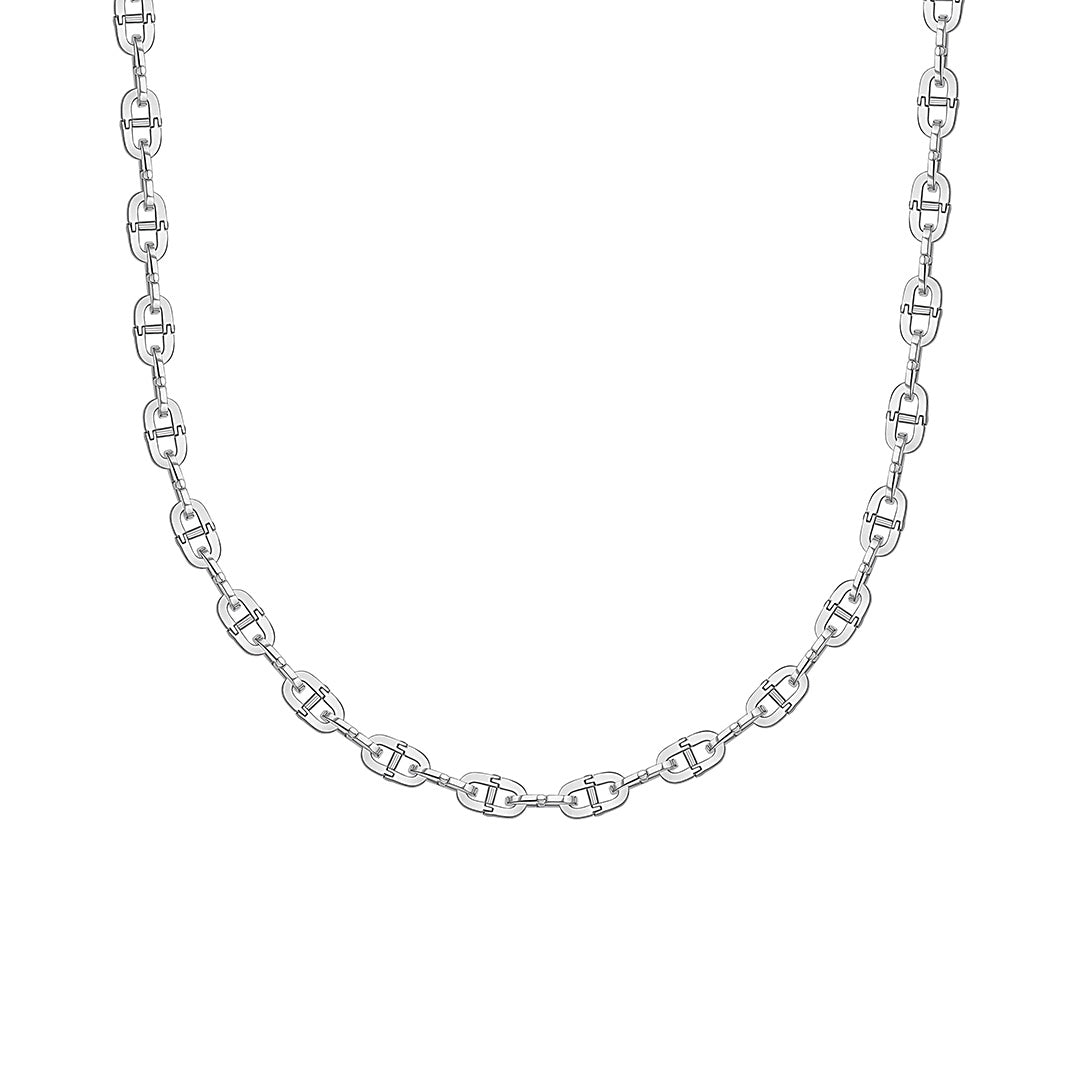 Men's Silver Oval Hinged Link Necklace - Elegant Sterling Silver Chain for Everyday Wear, Gifts & Special Occasions