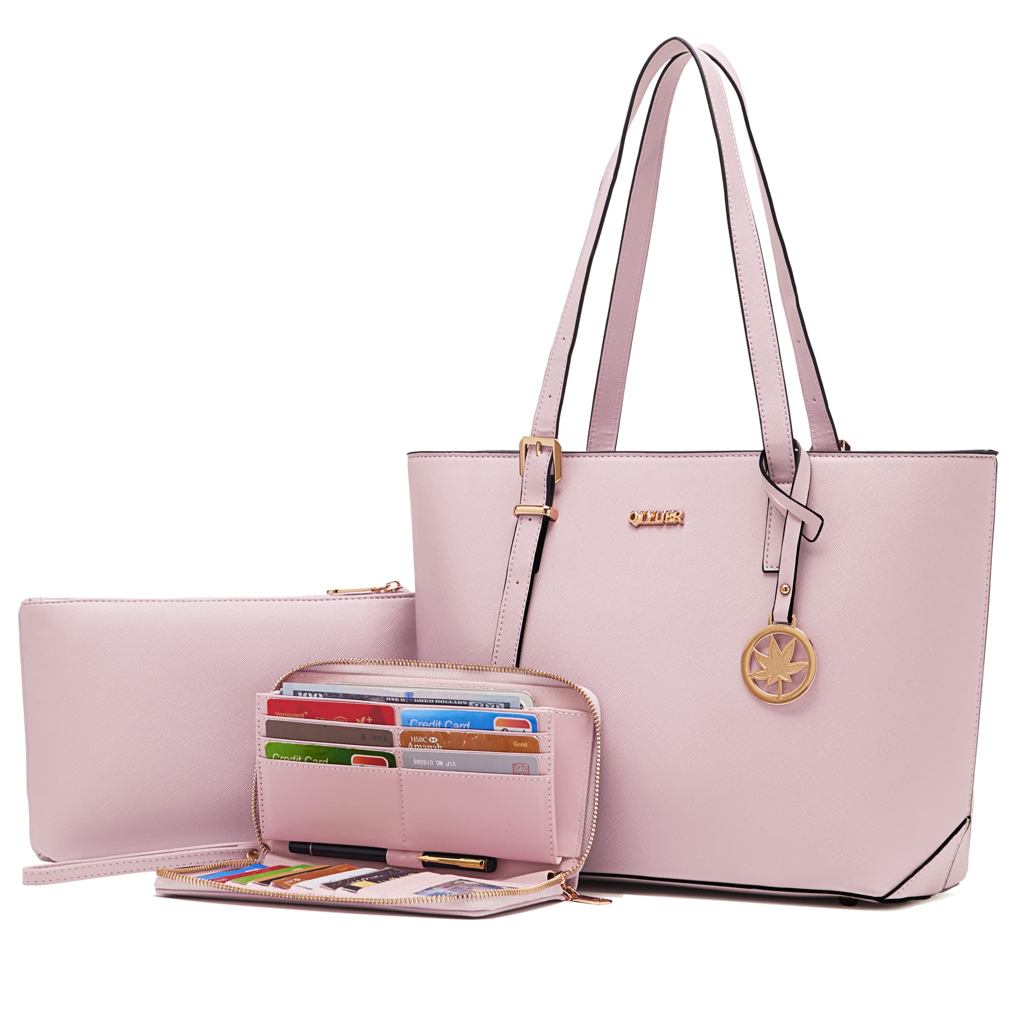 Women's Leather Tote Bag and Wallet Set - Stylish Work Purse with Shoulder Strap & Top Handle - Perfect for Office, Travel, and Everyday Use