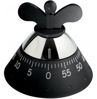 Alessi Michael Graves Kitchen Timer - Black Retro Egg-Shaped Mechanical Timer for Cooking, Baking, and Kitchen Use