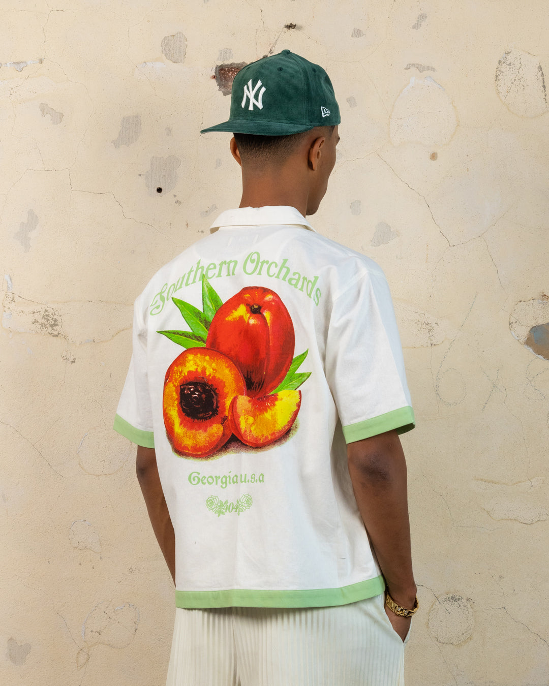 404 Southern Orchards Button Up T-Shirt for Men - Casual Short Sleeve Shirt in Ecru - Perfect for Summer Outings, Beach Vacations and Weekend Wear