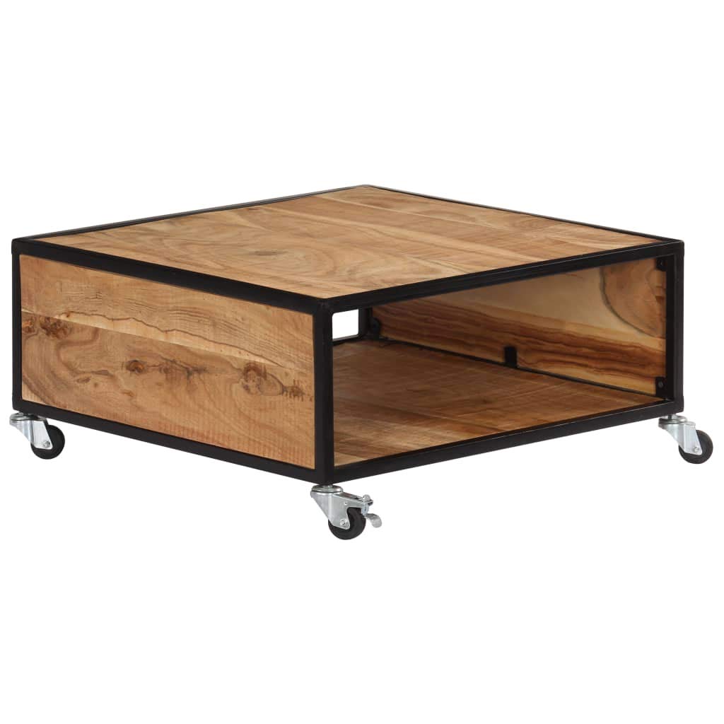 Modern Acacia Wood Coffee Table with Storage Shelf - 27.5