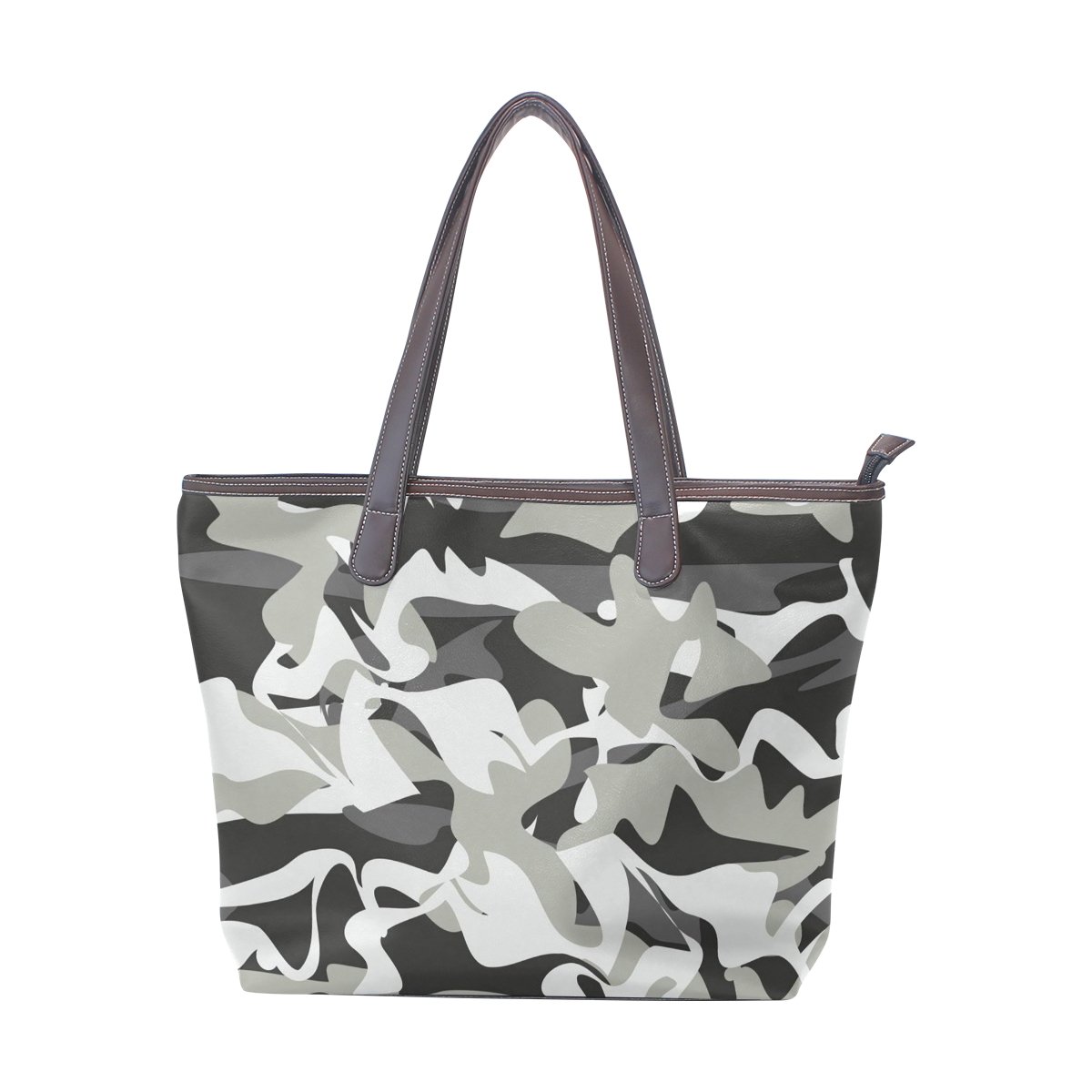 Women's Large PU Leather Tote Shoulder Bag - Camouflage Print Handbag for Work, Travel & Everyday Use - 37 Inch Stylish Ladies Purse