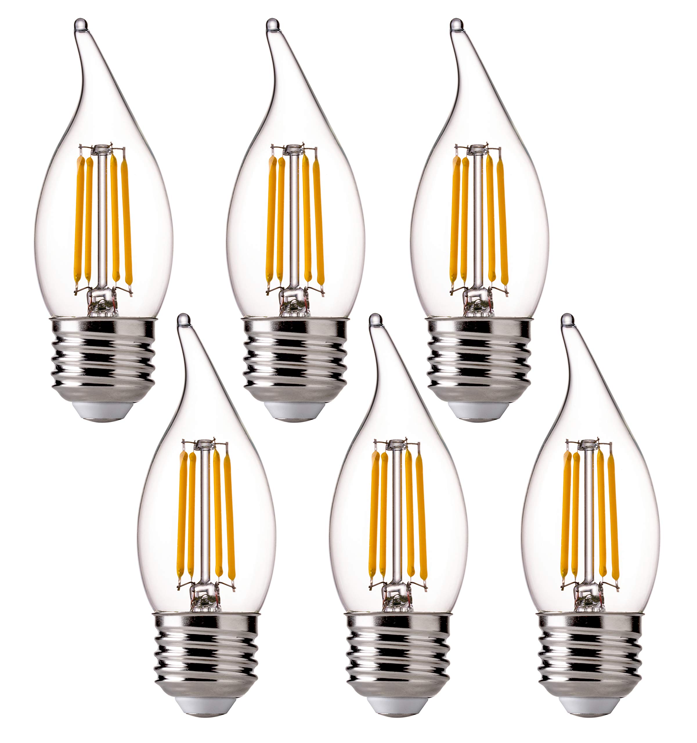 FLSNT 60W Equivalent LED Chandelier Bulbs - Dimmable CA11 Candelabra Light Bulbs with Clear Filament, E26 Medium Base, 2700K Soft White (6 Pack) - Perfect for Dining Room Chandeliers, Wall Sconces & Vintage Fixtures