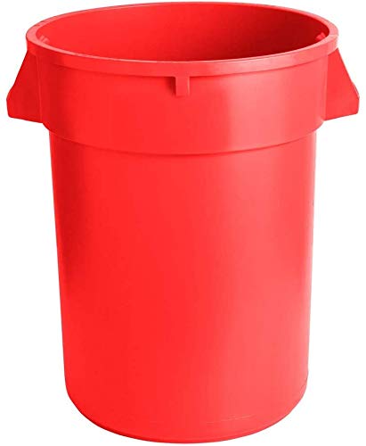 5-Pack 128 Qt (32 Gallon / 121 Liter) Commercial Round Red Ingredient Bins - Heavy Duty Kitchen Trash Can, Office Waste Basket, Recycling Bin with Touchless Lid for Restaurants, Cafes & Home Use