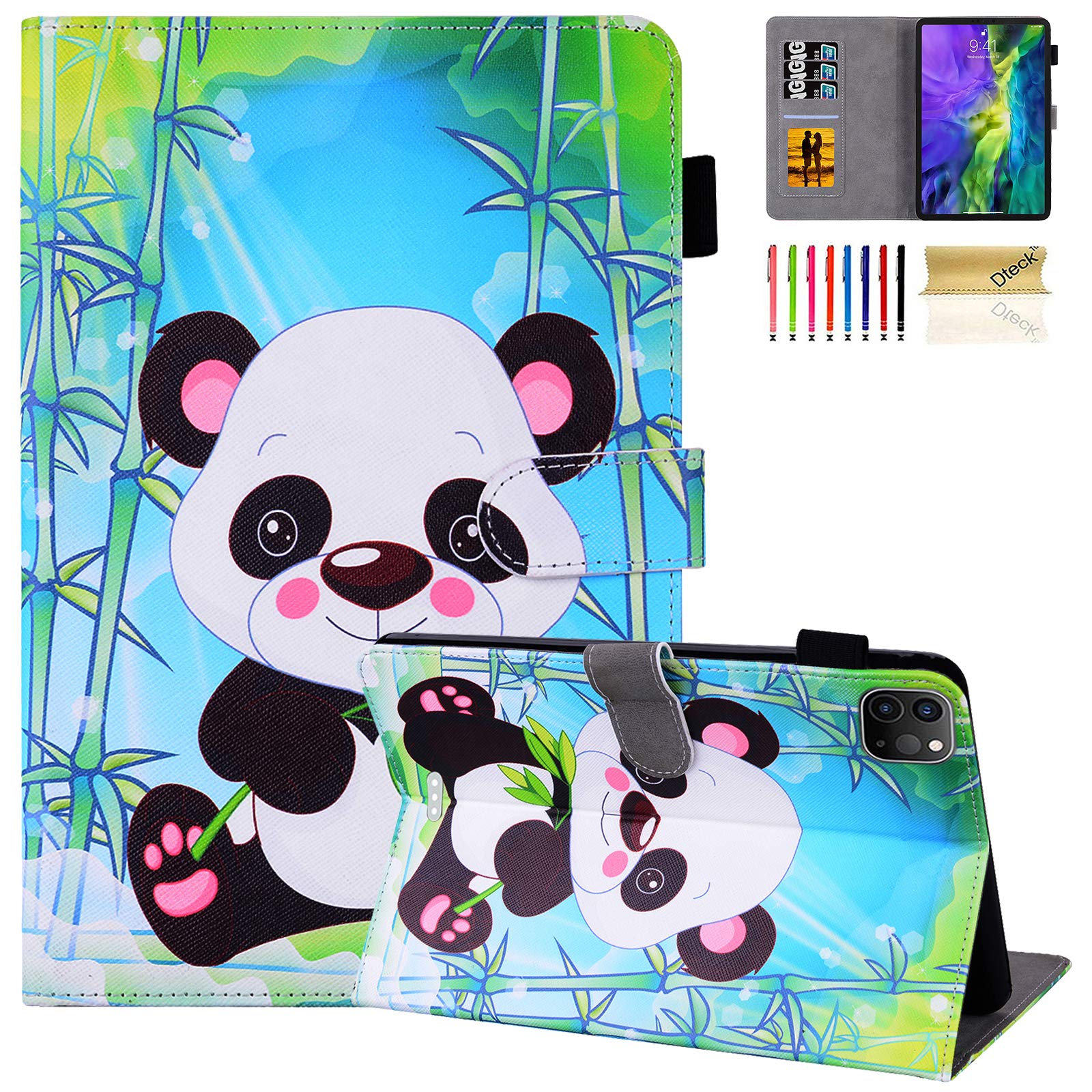 Dteck PU Leather Folio Case for iPad Air 5th/4th Gen & iPad Pro 11 inch (2020-2022) - Auto Wake/Sleep Smart Stand Protective Cover with Wallet Function - Cute Smile Panda Design - Perfect for Work, Study & Travel