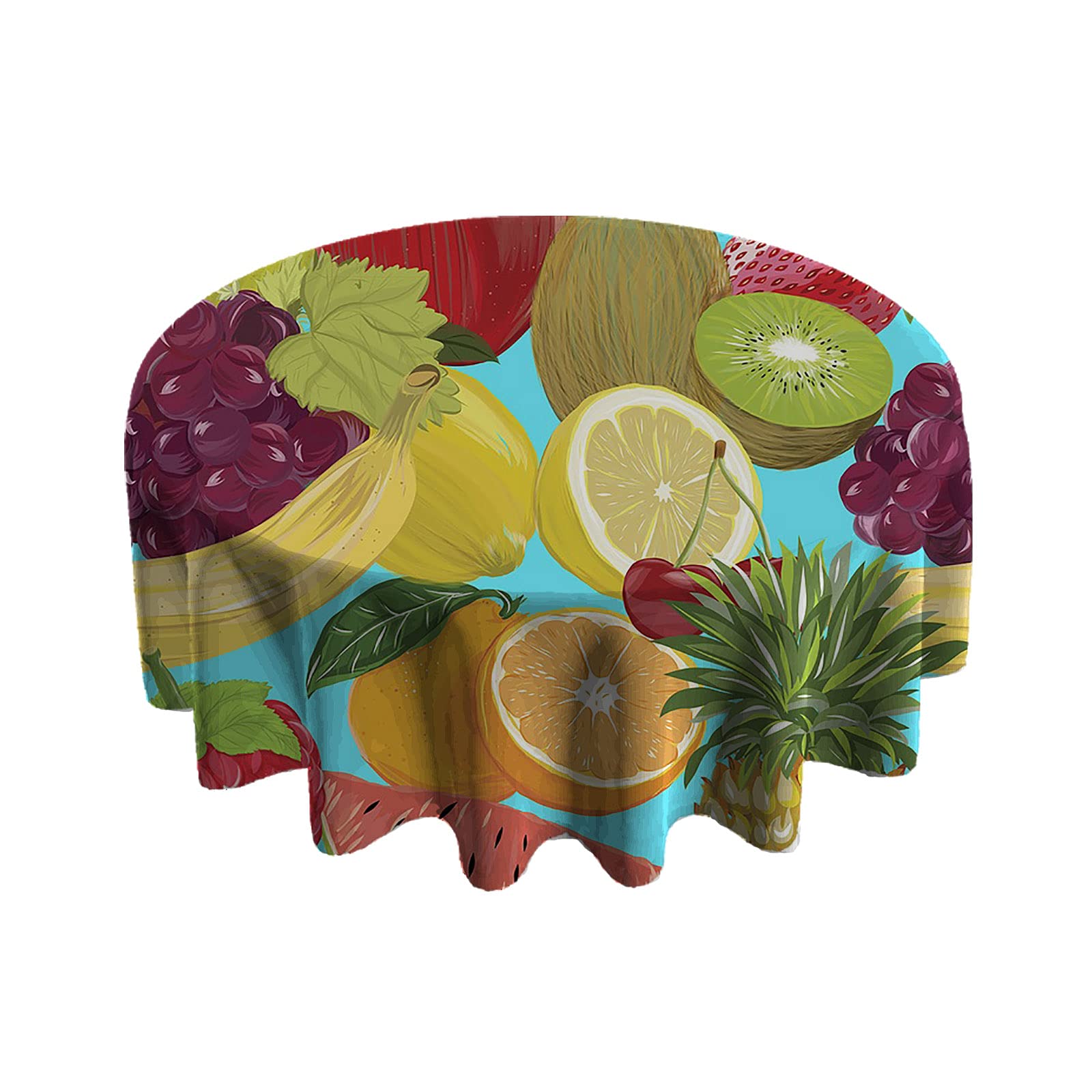Waterproof Fruit Print Tablecloth - Stain & Wrinkle Resistant Washable Fabric Table Cover (50 Inch Round) for Dining Room, Picnic, Party & Outdoor Use