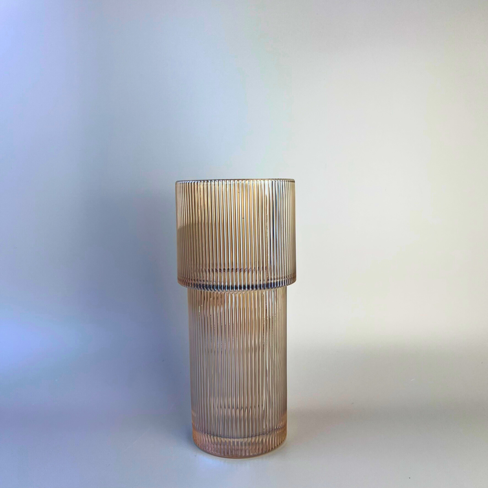Amber Ribbed Vase 24cm - Handmade Glass Decorative Vase for Home Decor, Centerpiece, Wedding, Dining Table, and Gift Ideas